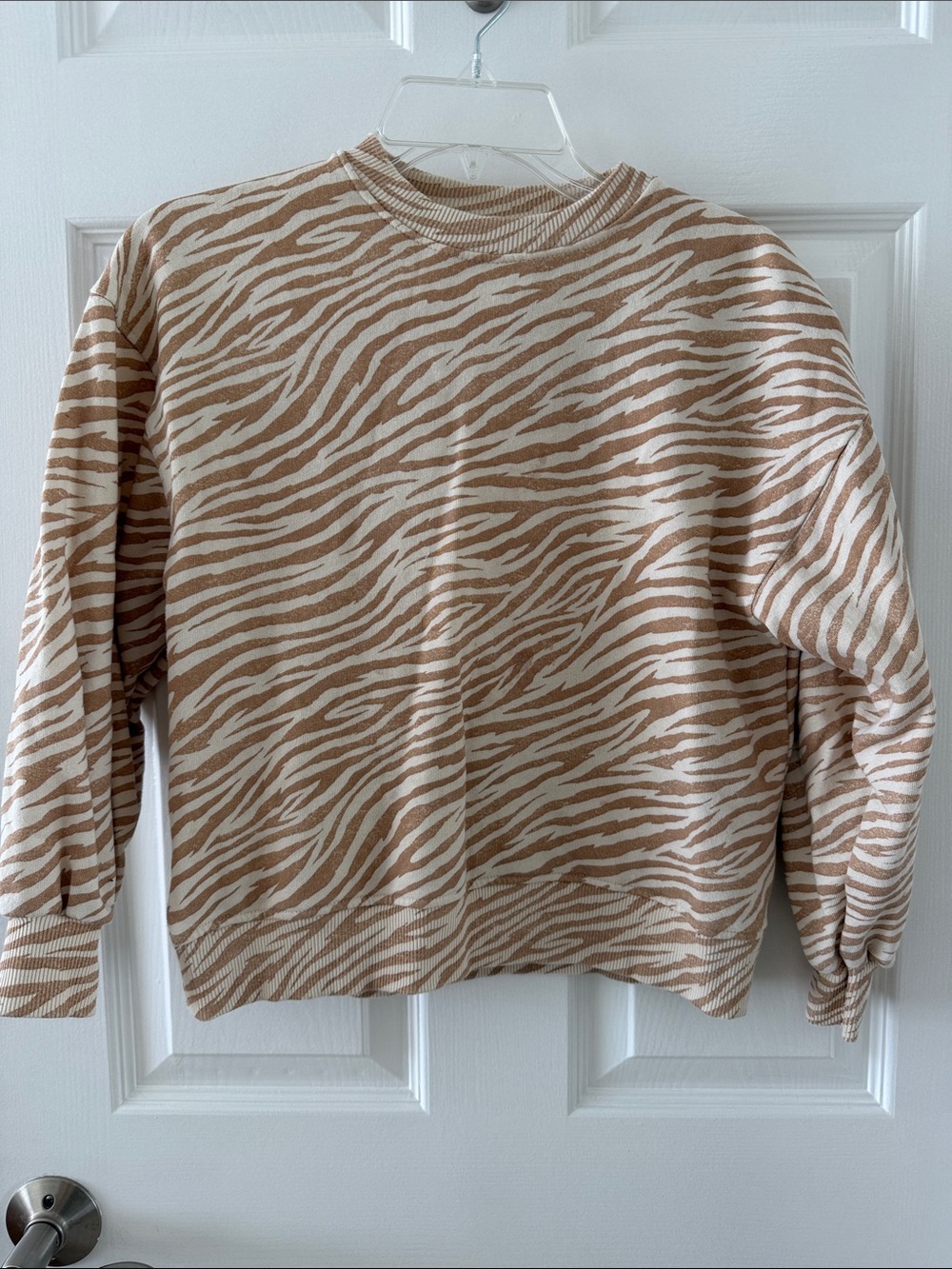 Zara Beige and White Zebra Print Sweatshirt